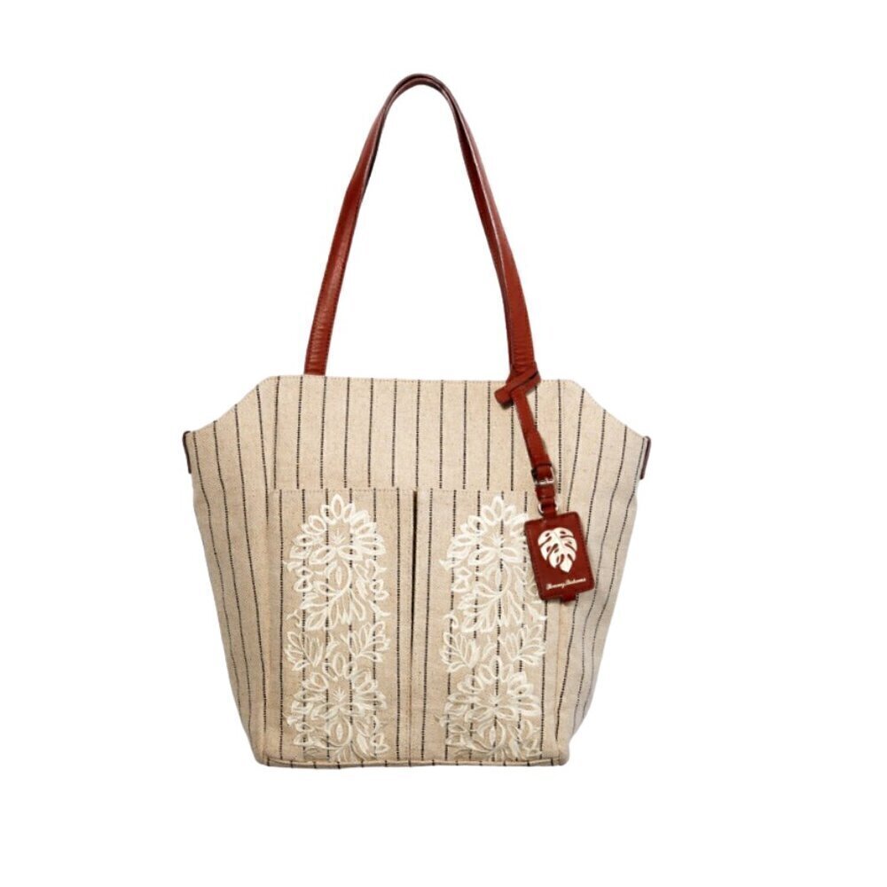 Tommy Bahama Paradise Flower Linen Tote 10.5" x 4.5" x 13"